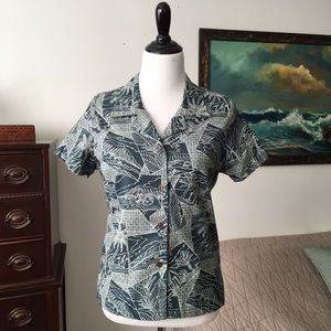 Teal Green Hawaiian Shirt Surfer Print Retro Rockabilly Viva Las Vegas